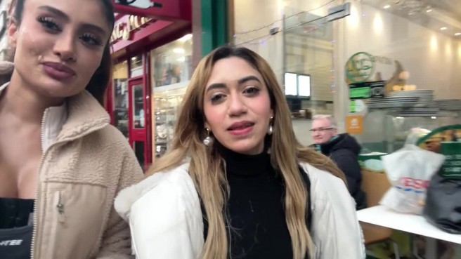 Горячая прогулка со спермой на лице